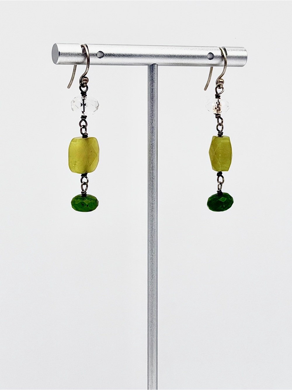 Silpada Sterling Silver Canadian & Olive Jade w/Crystal Bead Drop Earrings - Picture 6 of 11